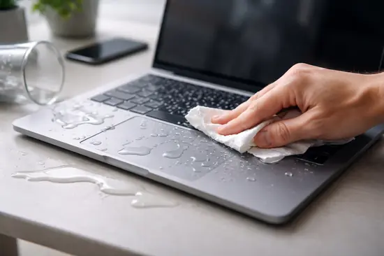 derrames líquido teclado laptop